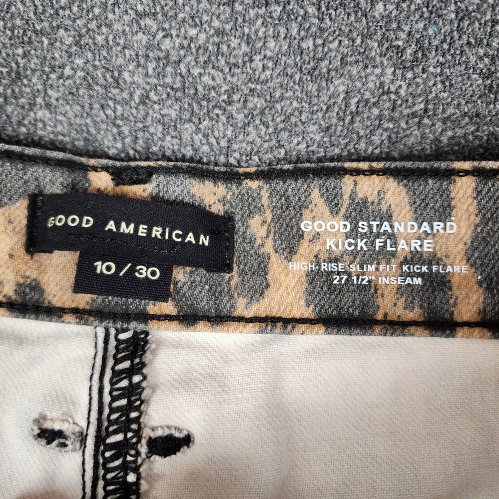 Good American Good Standard Kick Flare Jeans Lucky Leopard High Rise 10/30 - Picture 11 of 15